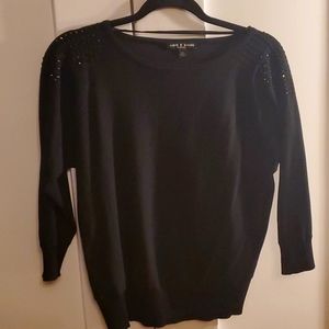 Cable & Guage Petite Black Sweater with Shoulder Beads